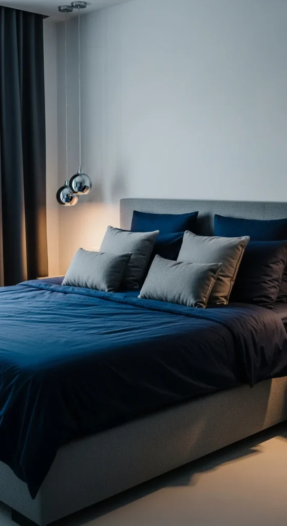 Navy and gray bedroom
