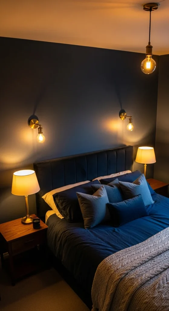 Navy bedroom lighting
