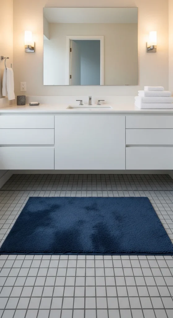 Navy blue bathroom rug