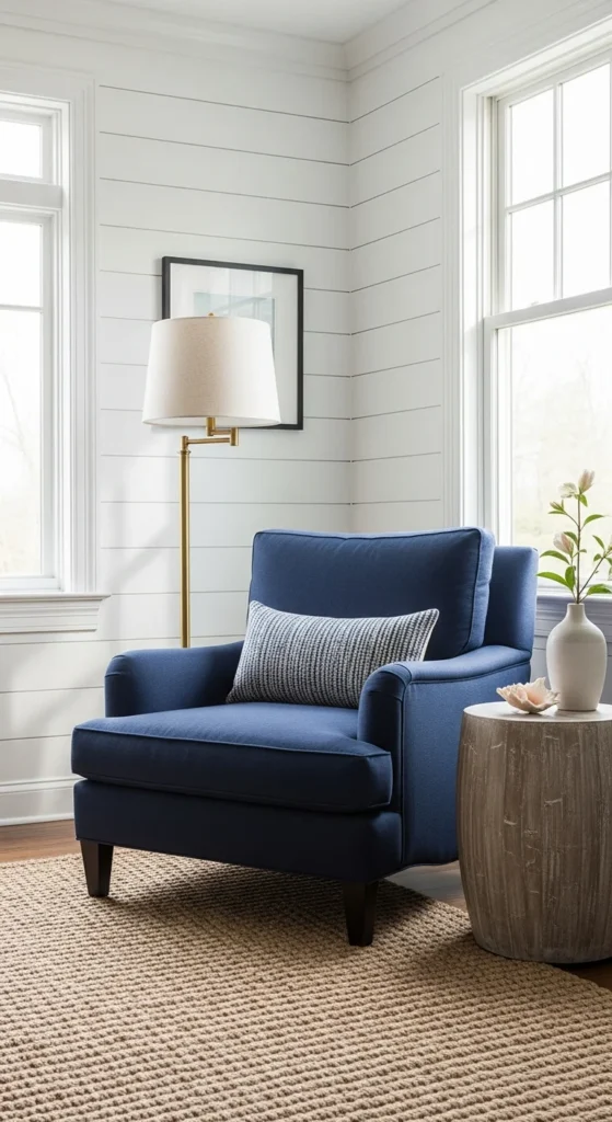 Navy blue coastal armchair