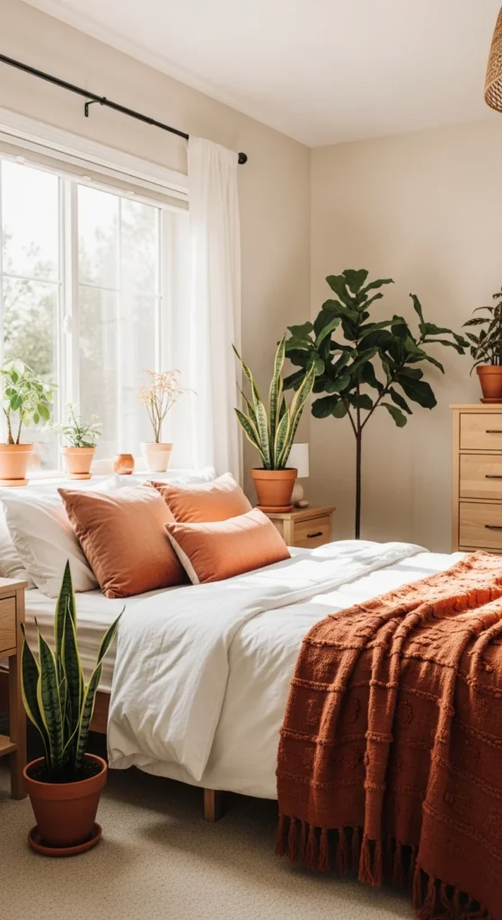 Neutral boho bedroom terracotta