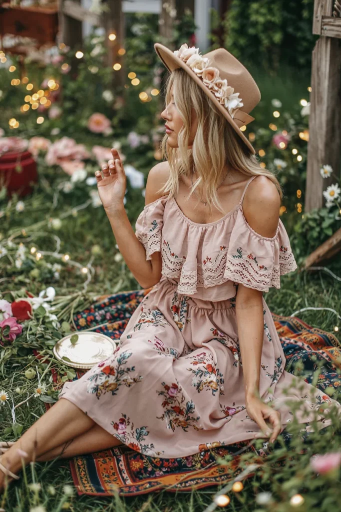 Off-shoulder lace festival top