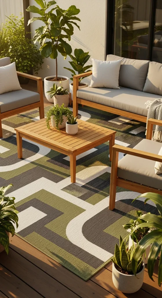 Outdoor garden rug decor
