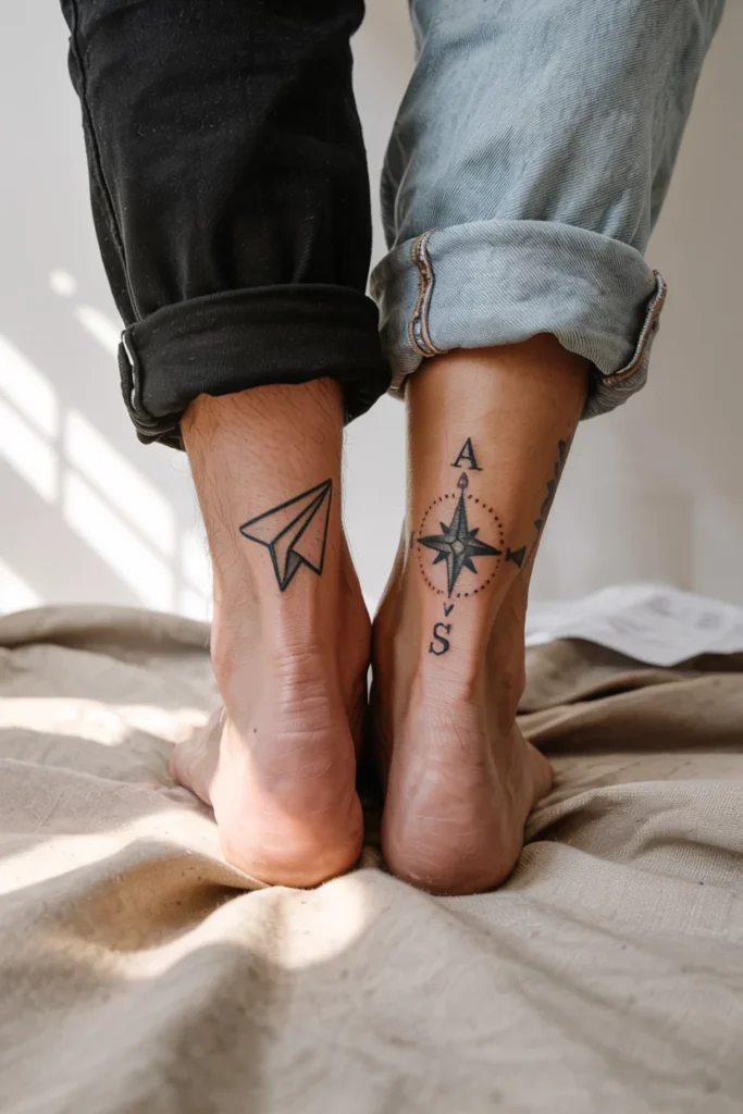 Paper airplane couple tattoos
