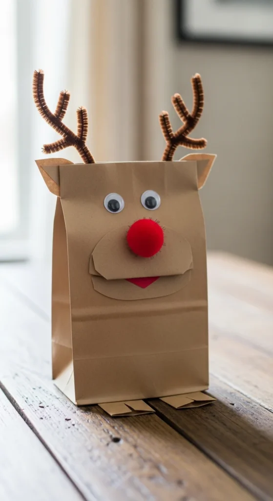 Paper bag reindeer puppet