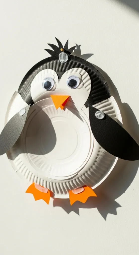 Paper plate penguin craft