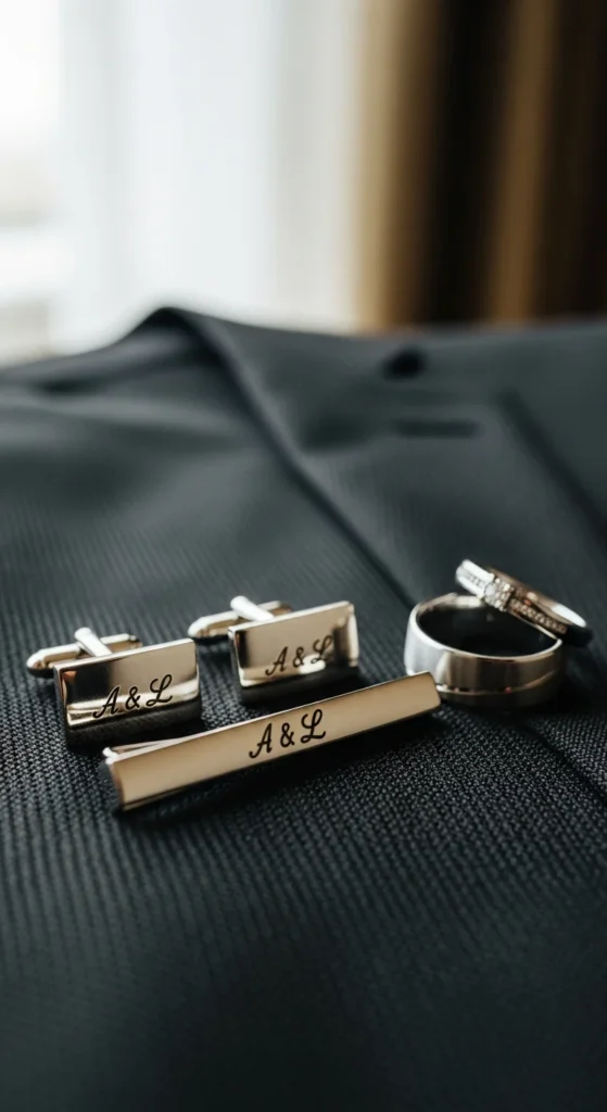 Personalized Cufflinks and Tie Clip Set