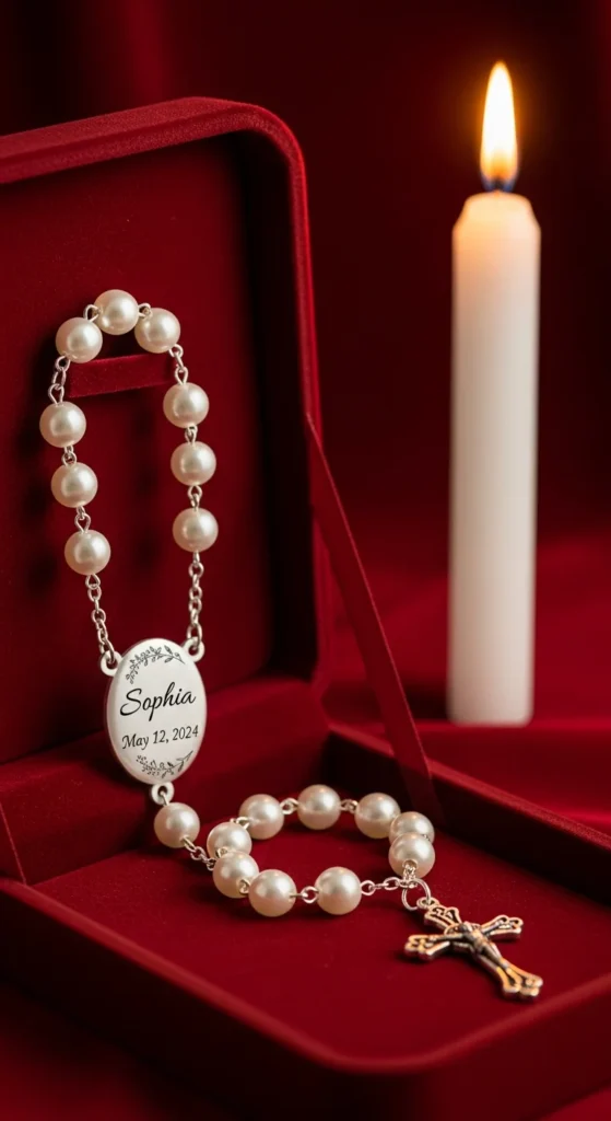 Personalized baptism rosary beads
