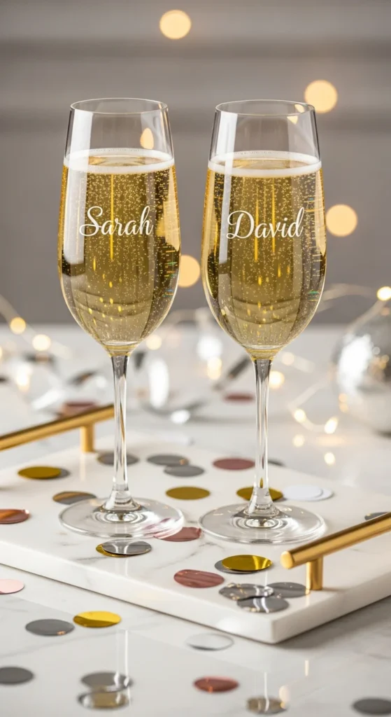 Personalized bridesmaid champagne glasses