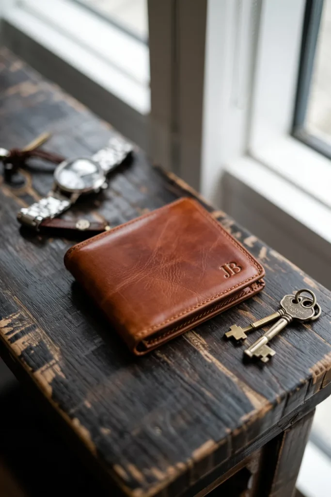 Personalized leather wallet Valentine gift