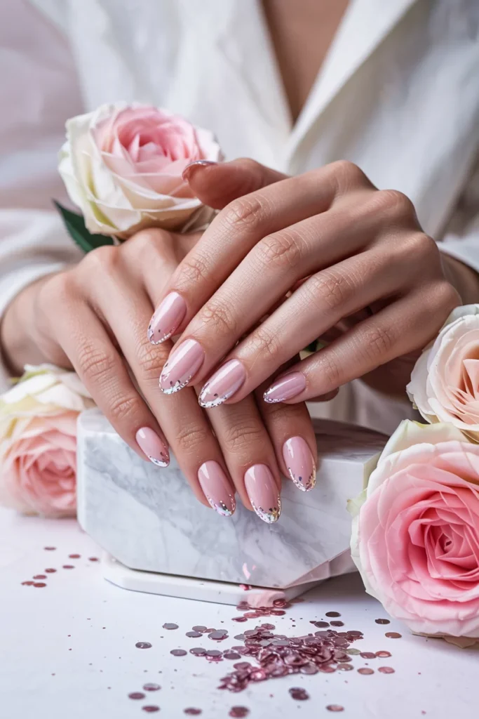 Pink ombre glitter nails