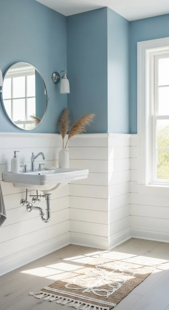 Powder blue bathroom walls