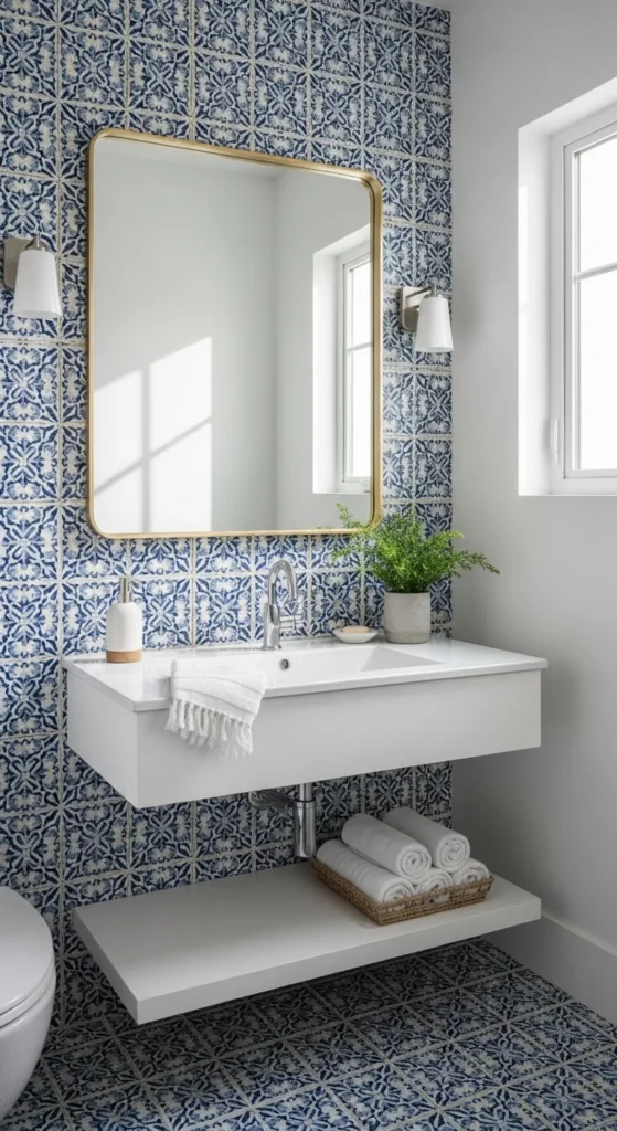 Powder room textured tile ideas