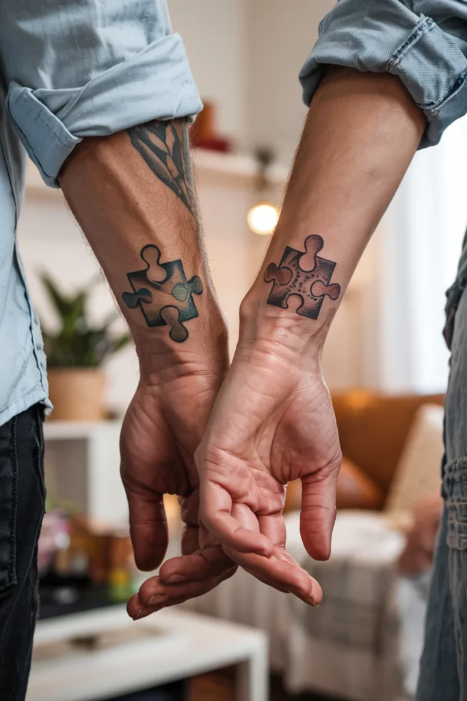 Puzzle piece couple tattoos