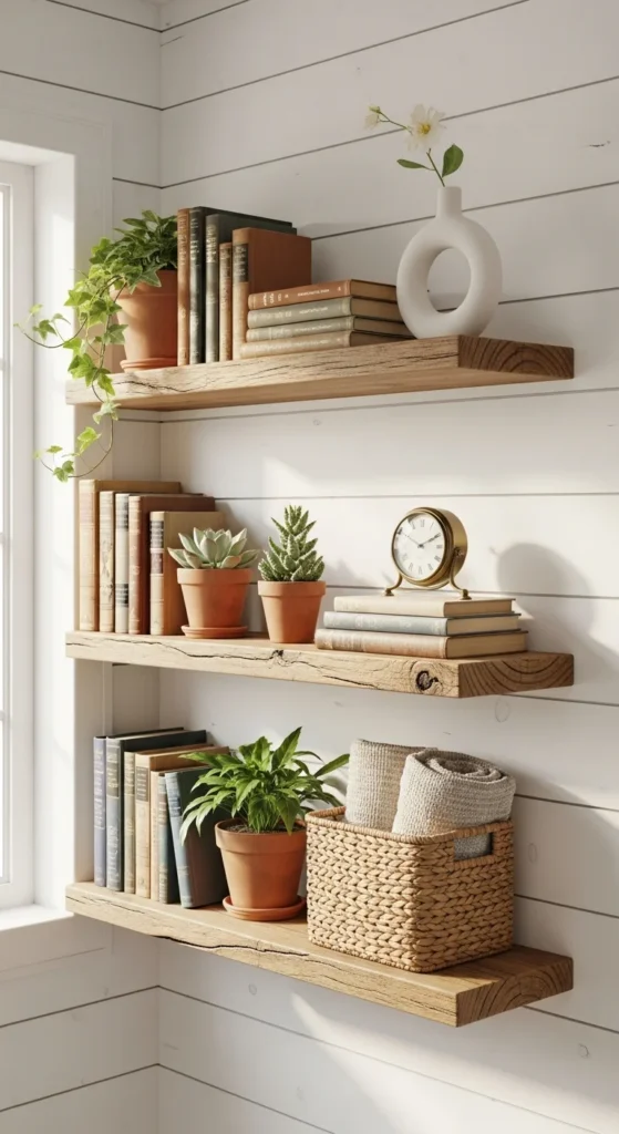 Reclaimed wood cottage shelves