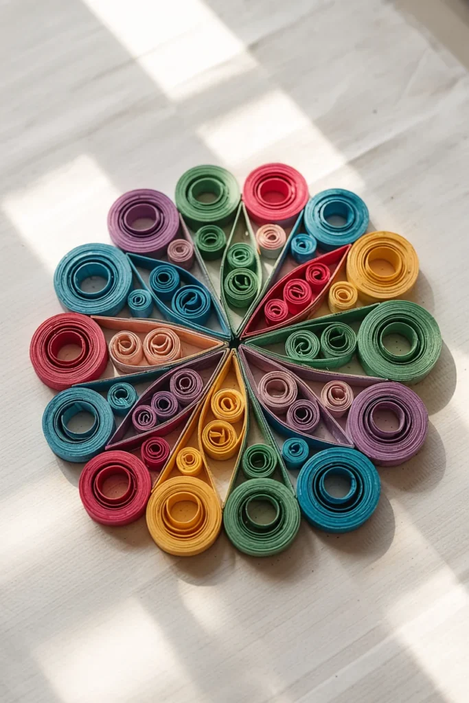 Rolled magazine paper wall art