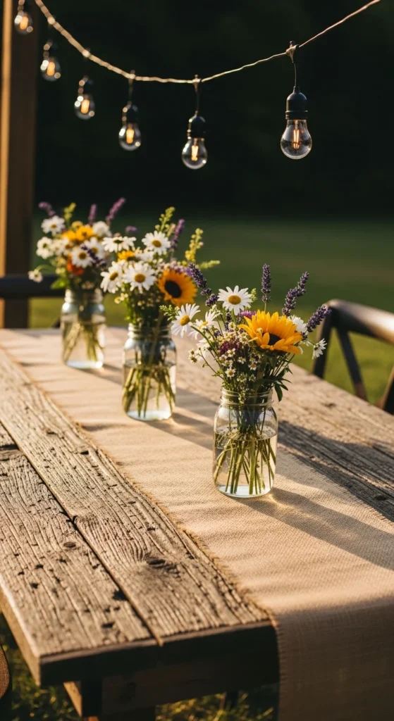Rustic burlap bridal shower table