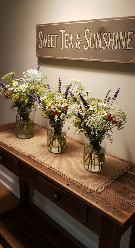 Rustic entryway table styling