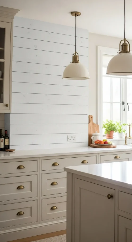 Shiplap farmhouse kitchen walls