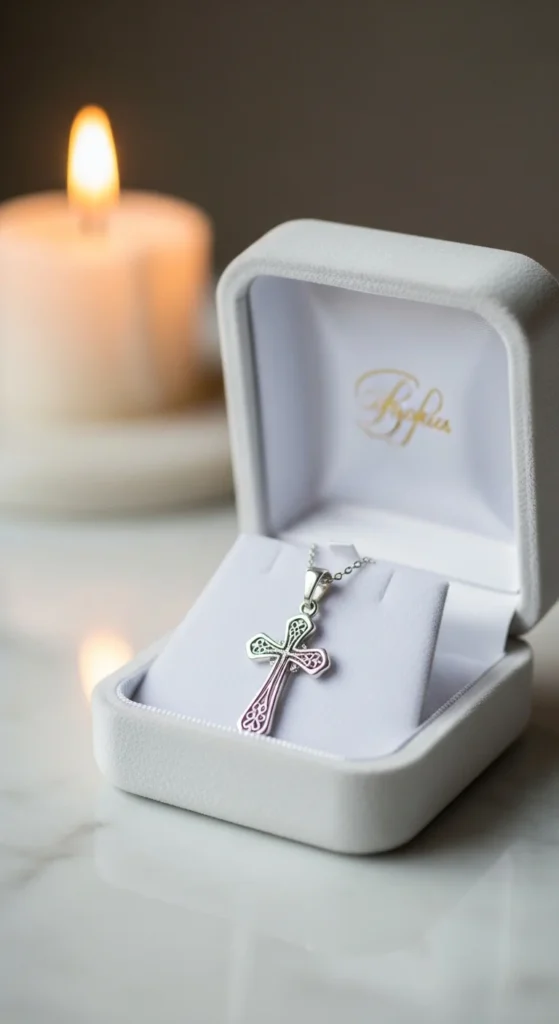 Silver baptism cross necklace
