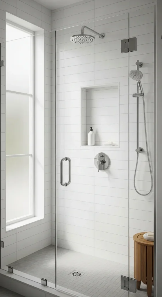 Small bathroom subway tile shower