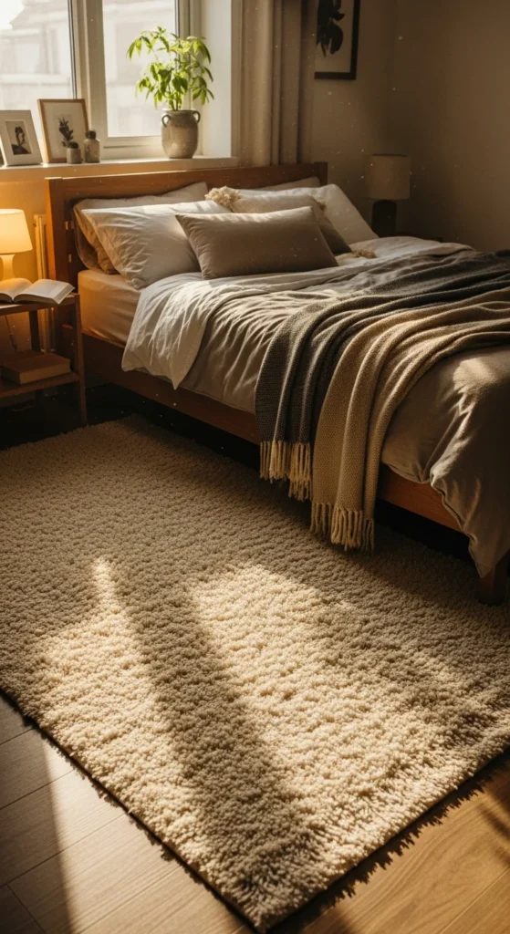 Soft textured bedroom rug