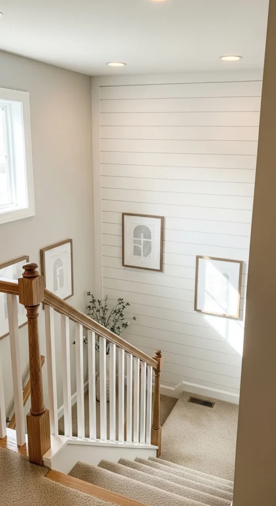 Stair wall paneling decor