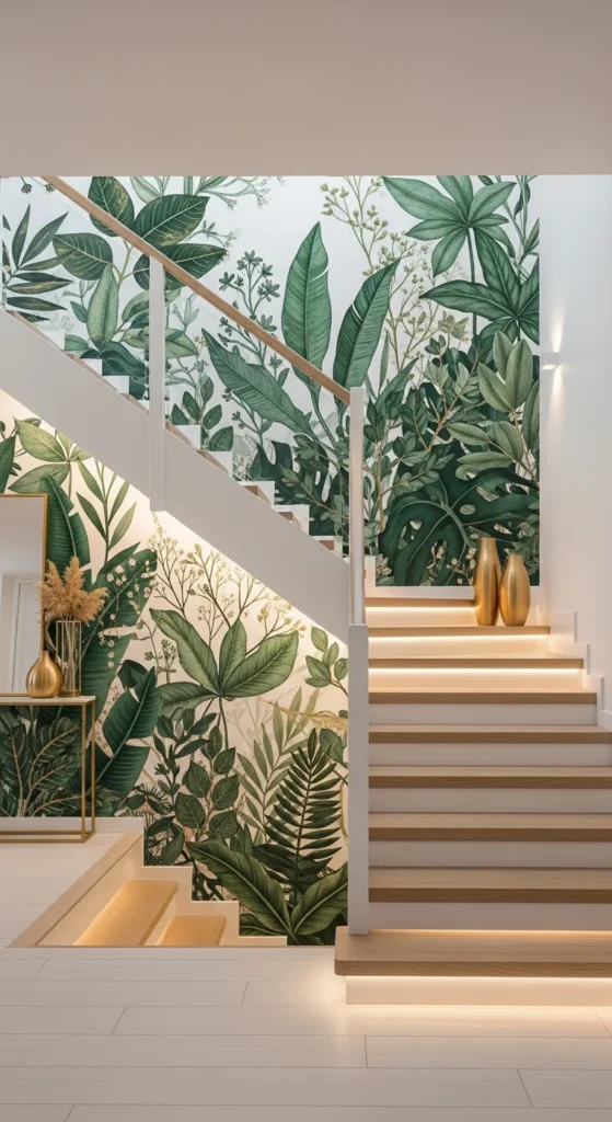 Stairway wallpaper accent wall