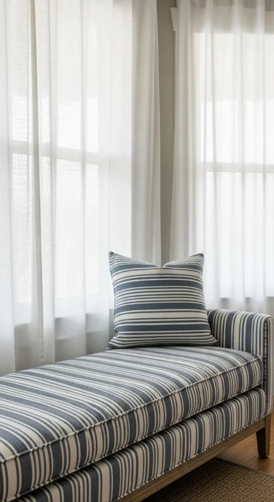 Striped coastal accent bench