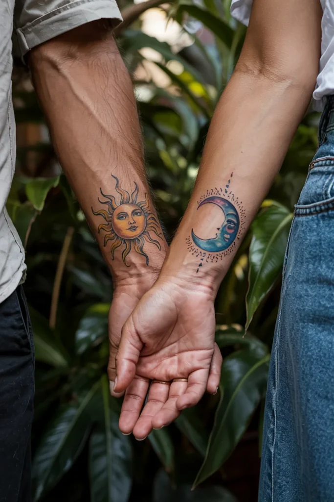 Sun moon couple tattoos