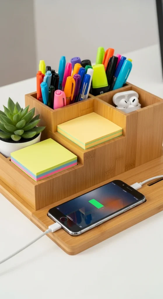 Teacher desk organizer charging station