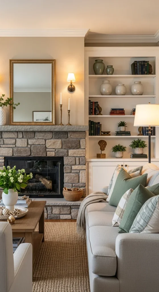 Traditional fireplace living room