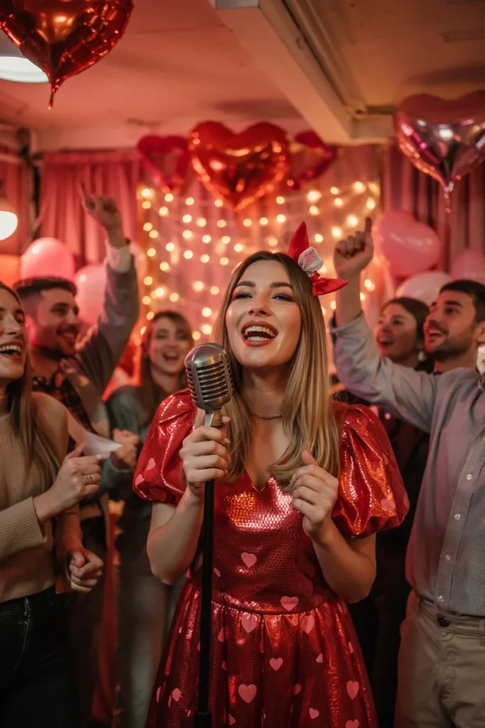 Valentine karaoke party setup