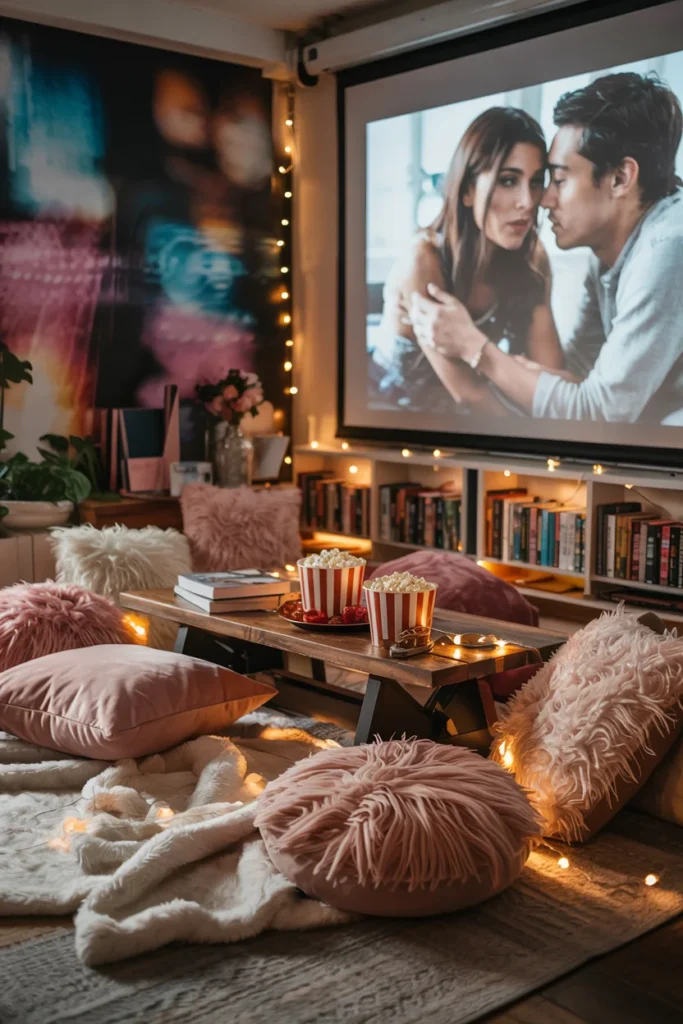 Valentine movie party setup