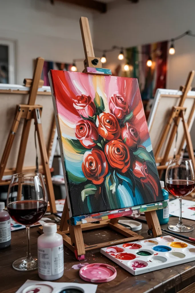 Valentine paint party setup