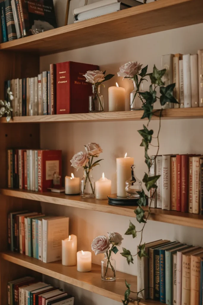 Valentine's bookshelf styling
