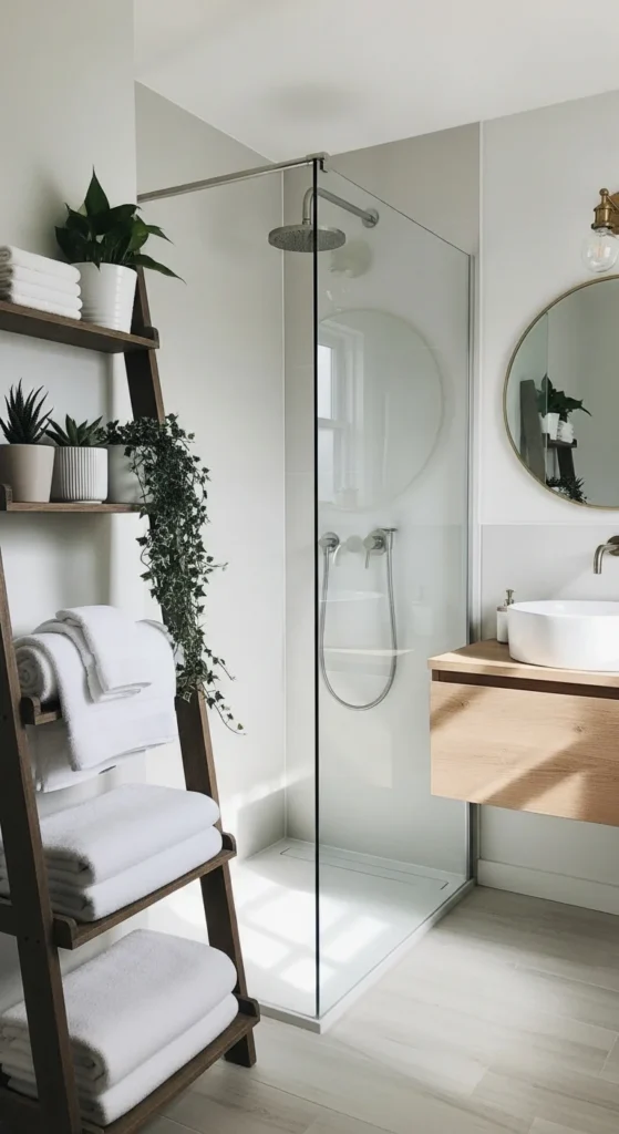 Vertical storage small bathroom shower