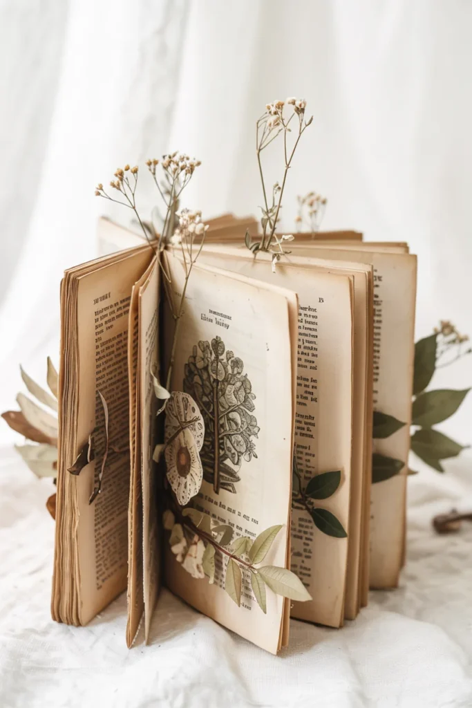 Vintage book page wall collage