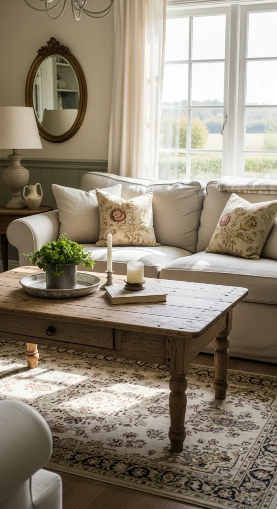 Vintage cottage living room decor