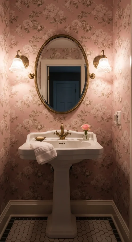 Vintage floral bathroom wallpaper