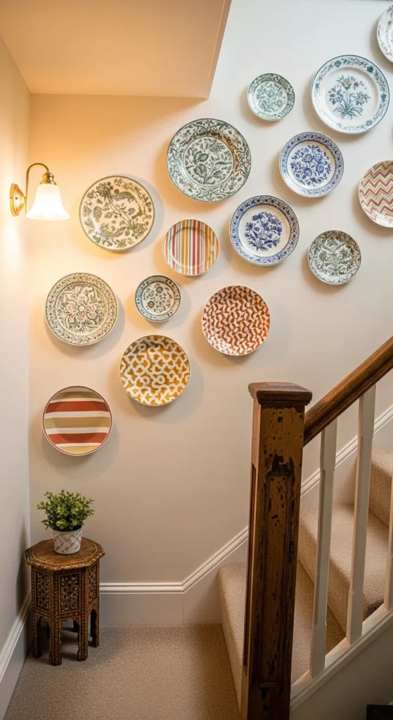 Vintage plate stairway decor