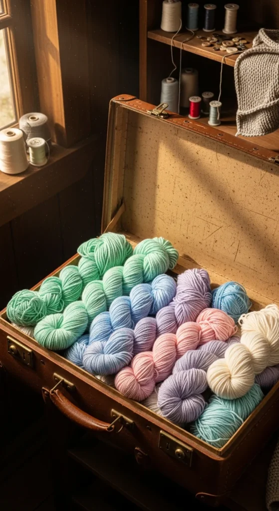 Vintage suitcase yarn storage