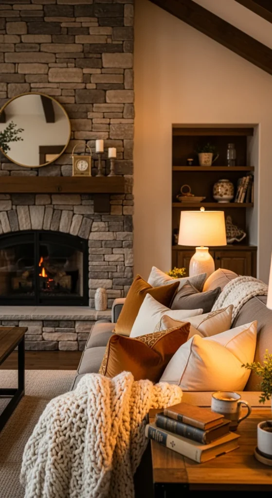 Warm cozy fireplace living room