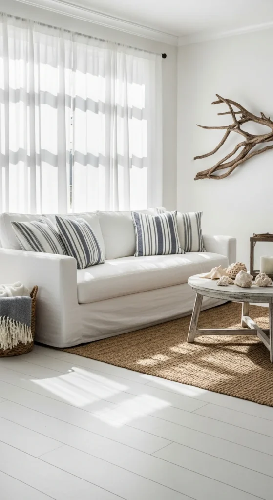 White linen coastal sofa
