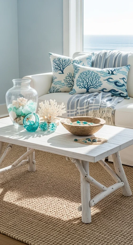 Whitewashed coastal coffee table
