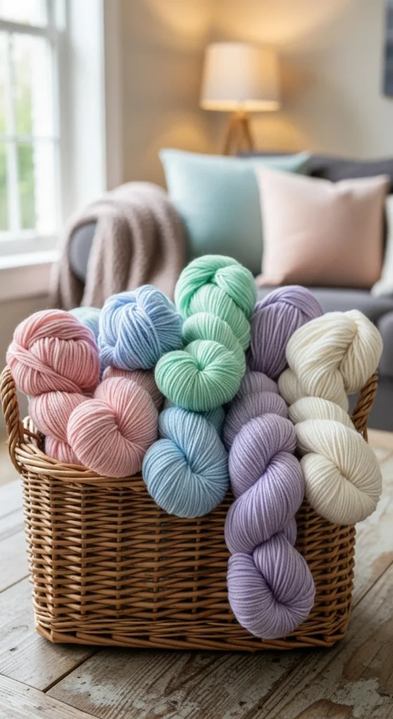 Wicker yarn basket holder