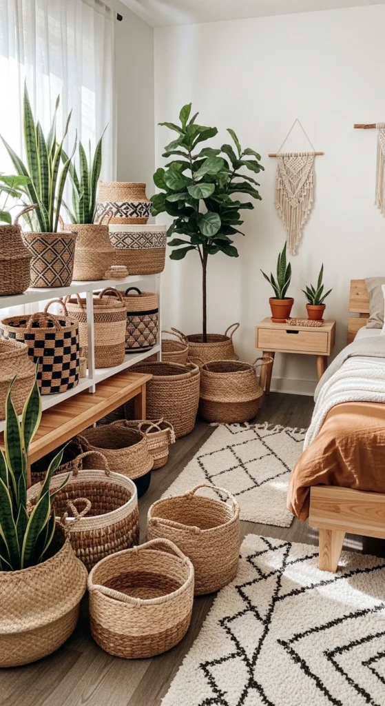 Woven bedroom storage baskets