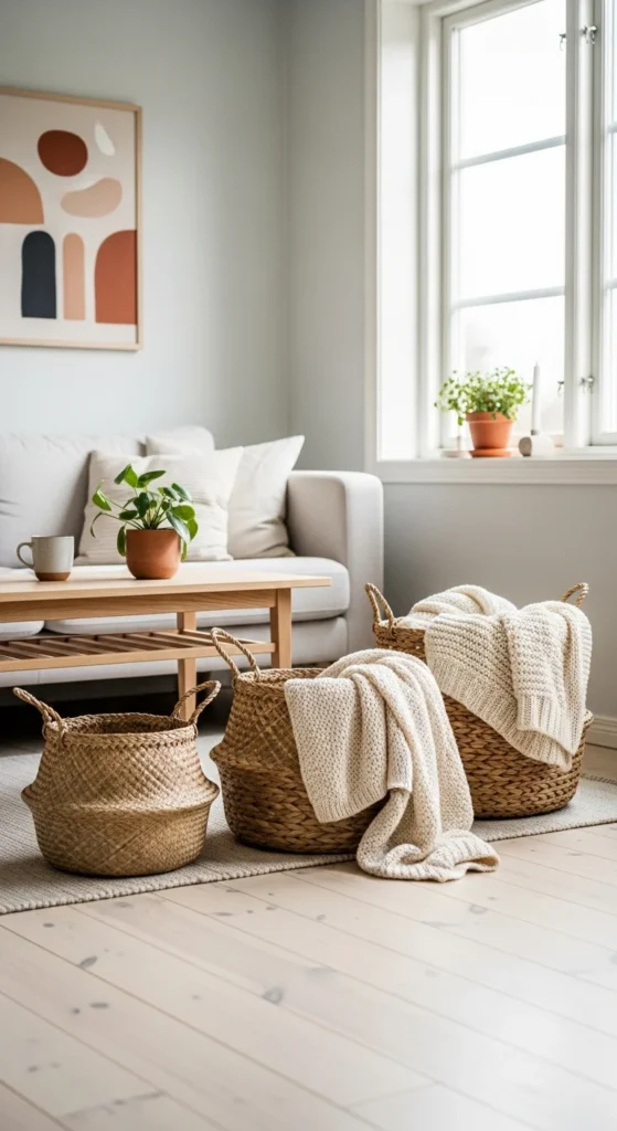Woven cottage storage baskets
