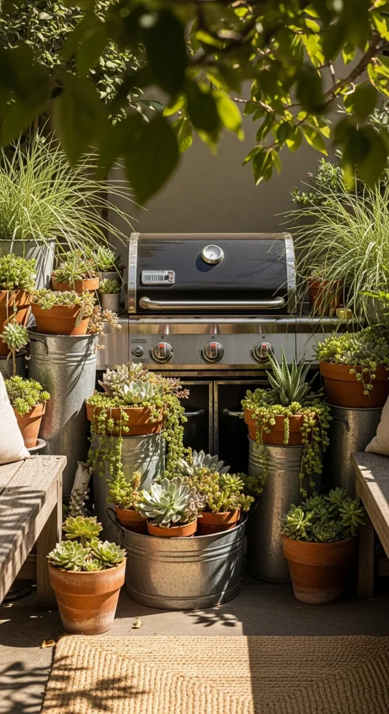 small bbq area planters