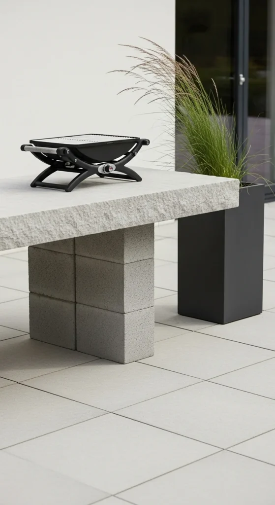 stone slab minimalist outdoor kitchen